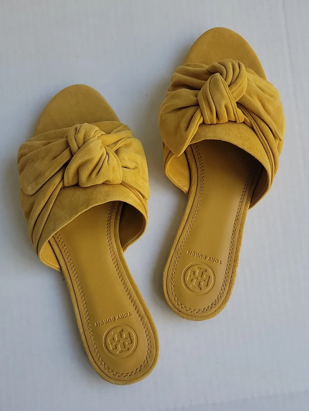 Tory Burch Yellow Knotted Suede Slide Mules